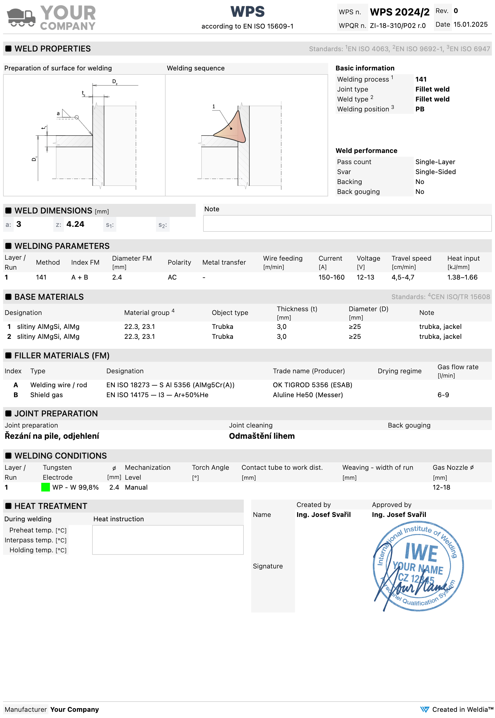 WPS document made with Weldia WPS